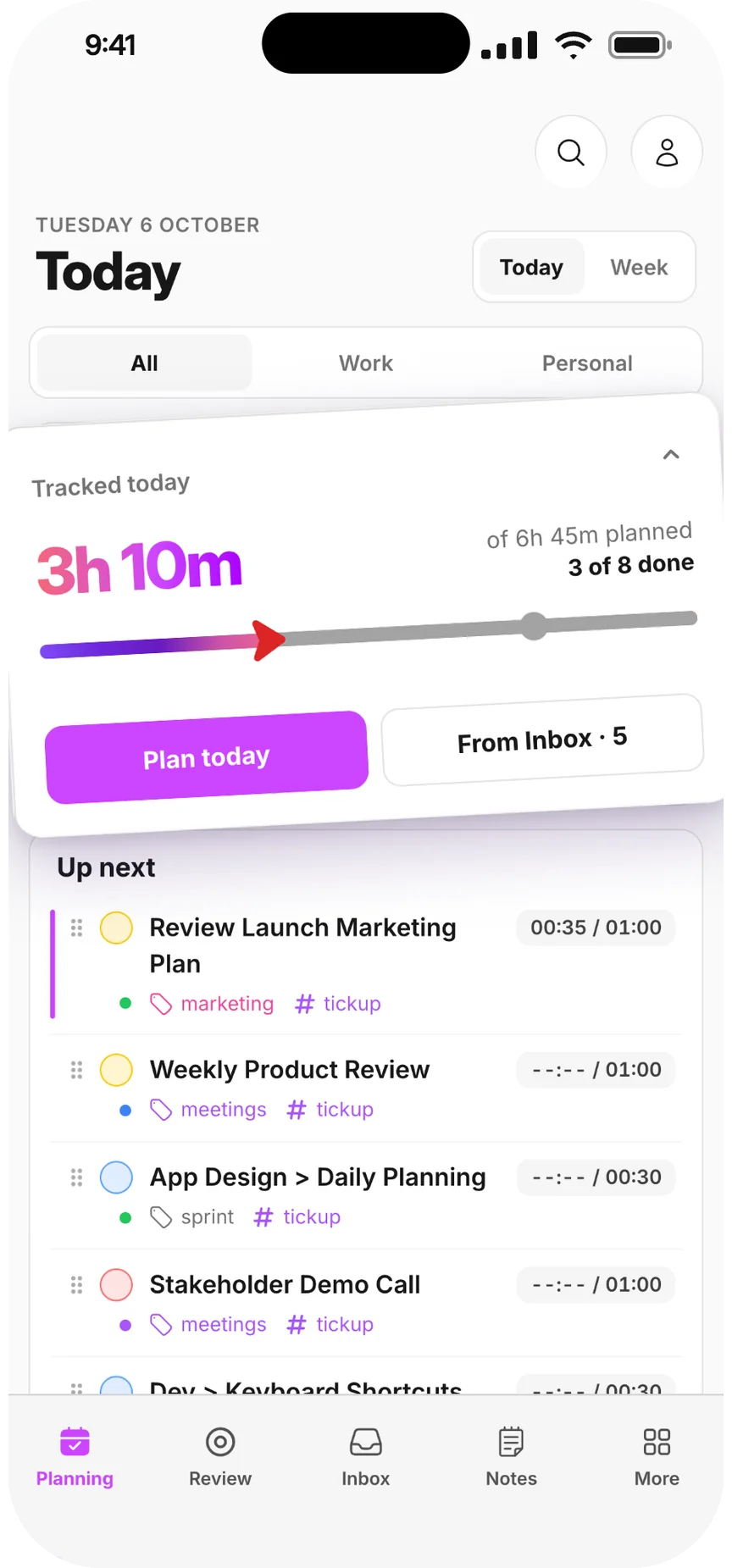 TickUp Today screen on iPhone