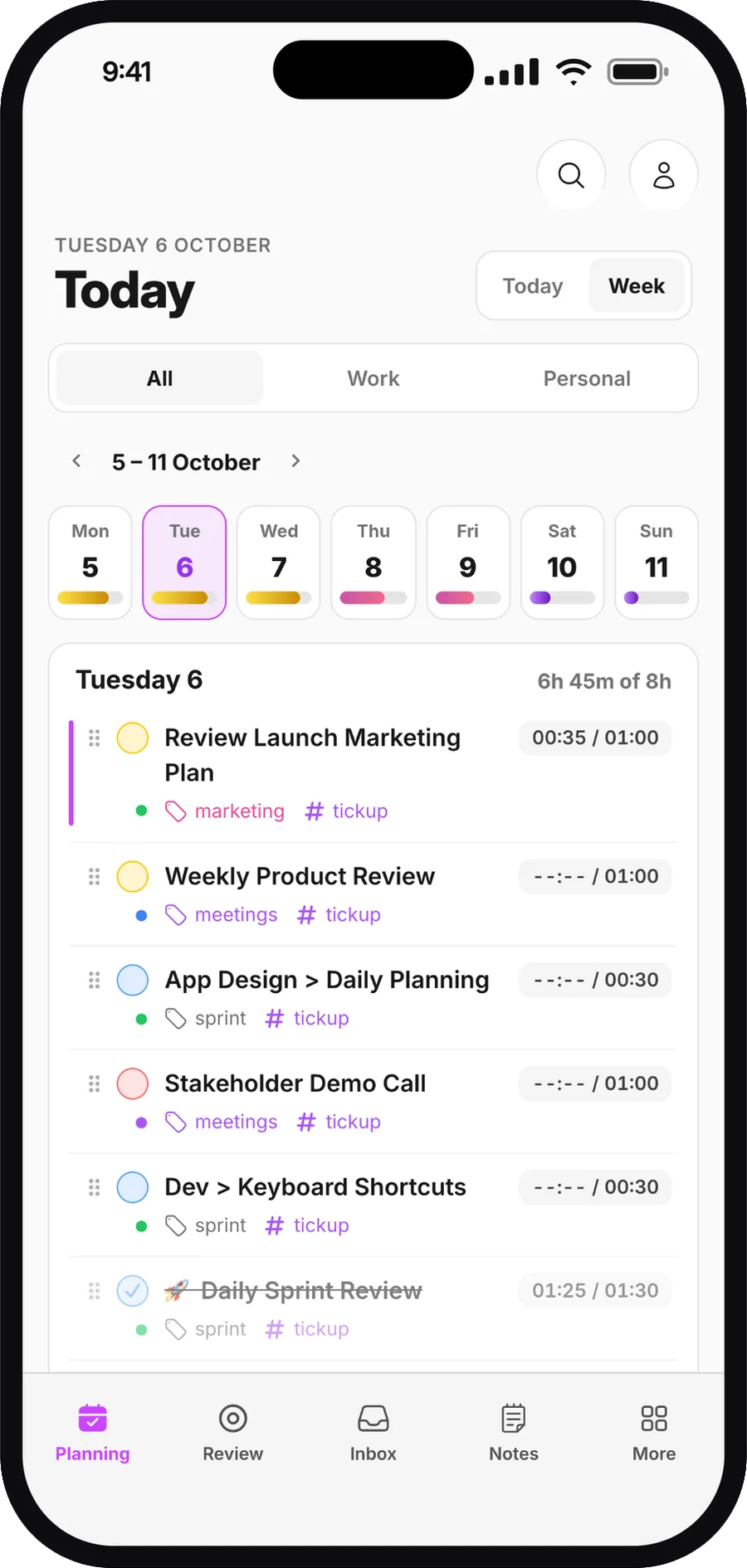 Week view on iPhone